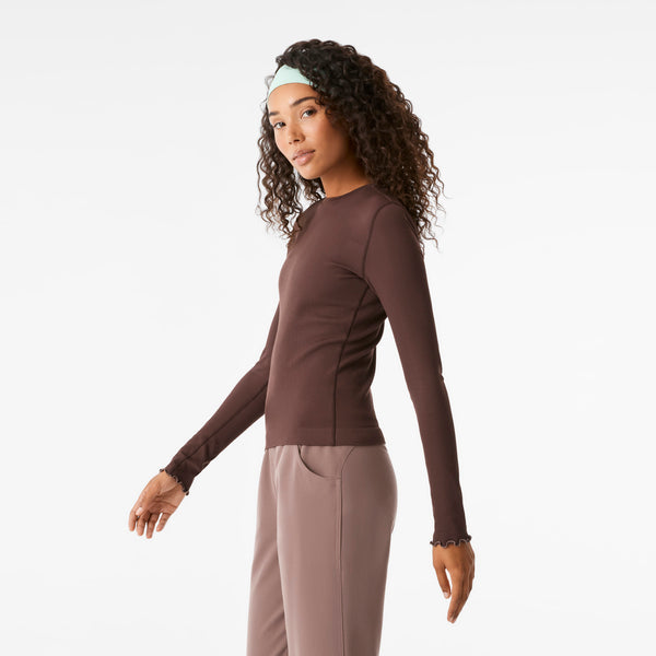 Women's Dark Smokey Taupe Lacey Ruffle - Long-Sleeve Underscrub