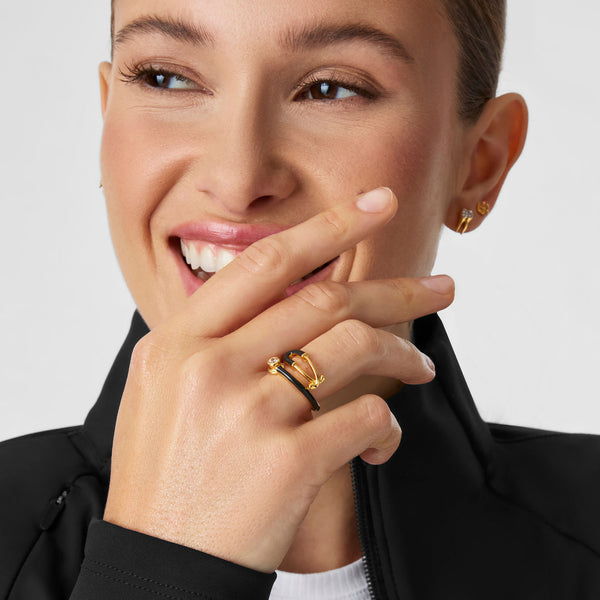Gold Bold Stethoscope Enamel Ring - Black