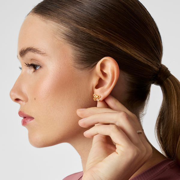 Gold Tiny Stethoscope Bow Stud Earrings