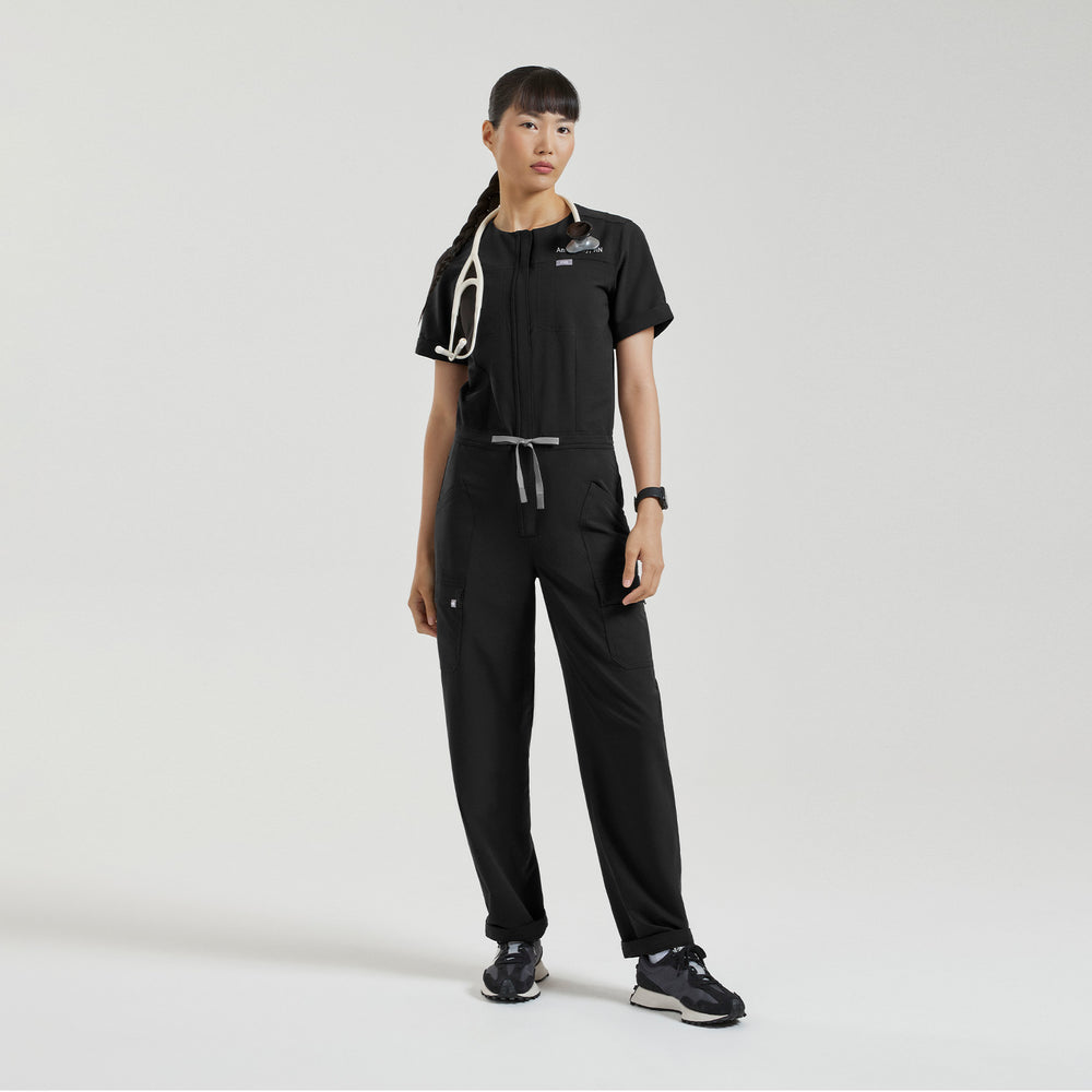 Women's Black Castella FIBREx Barrel-Leg - ScrubJumpsuit™