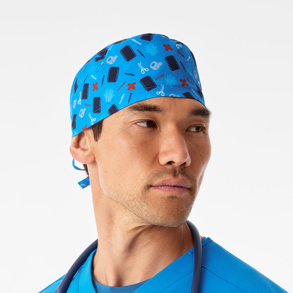 Blue Horizon Scrub In Print FIGS Scrub Cap With Buttonholes