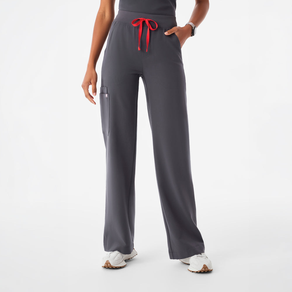Women's Charcoal Isabel High-Rise Wide-Leg - Petite Scrub Pant