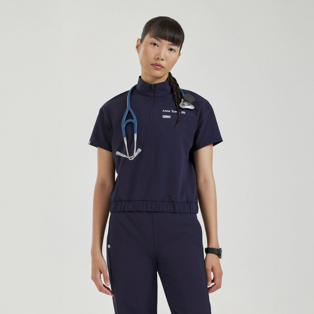 Women's Navy Camrose FIBREx Mock-Neck Scrub Top