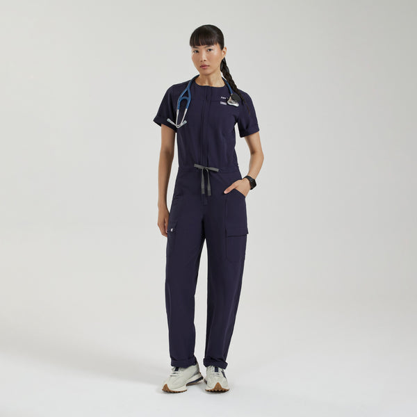 Women's Navy Castella FIBREx Barrel-Leg - Petite ScrubJumpsuit™