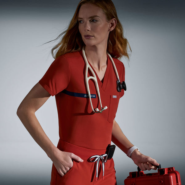 women's Team USA Red FIGS x Team USA Catarina Petite - One-Pocket Scrub Top™