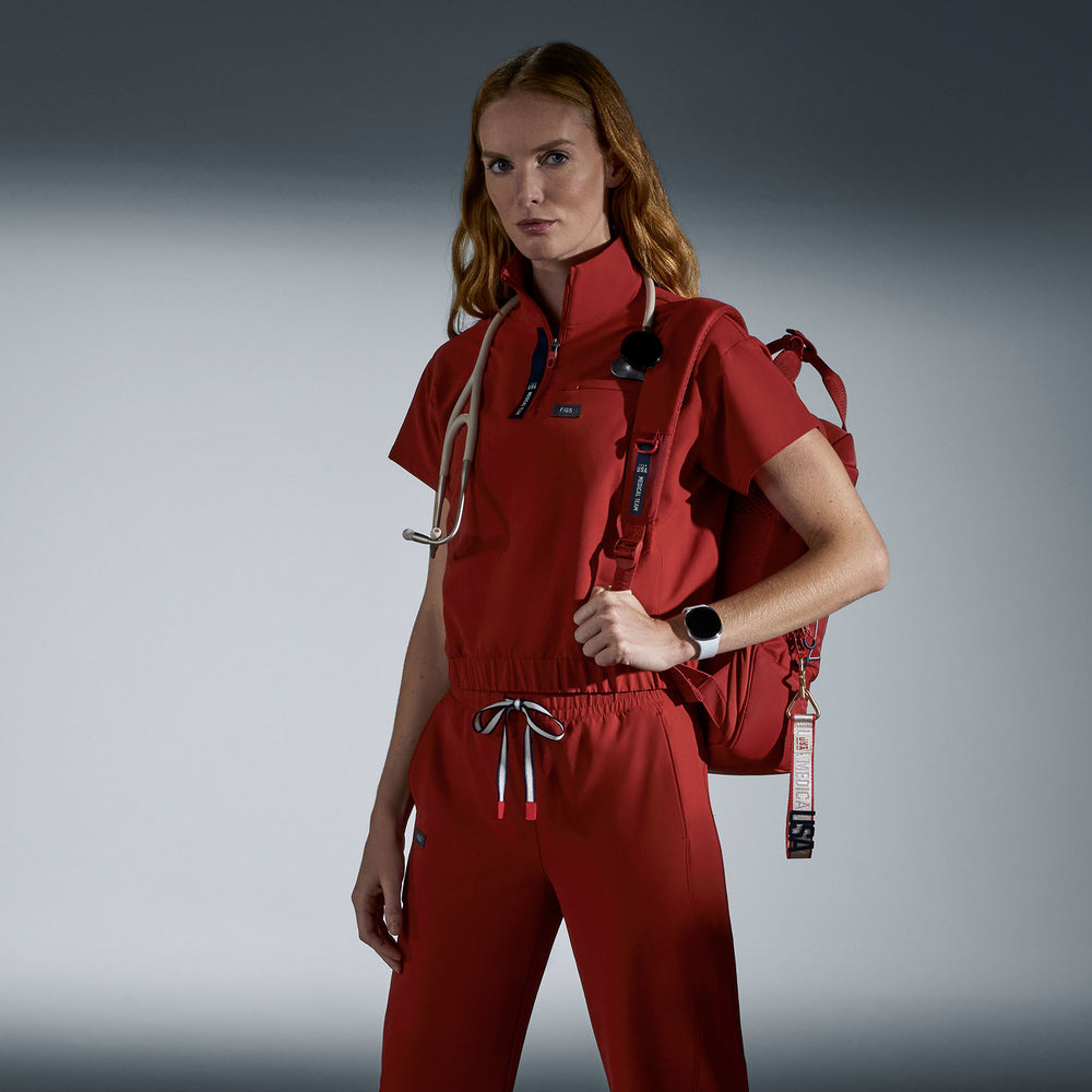 women's Team USA Red FIGS x Team USA FIBREx Mock Neck - Scrub Top