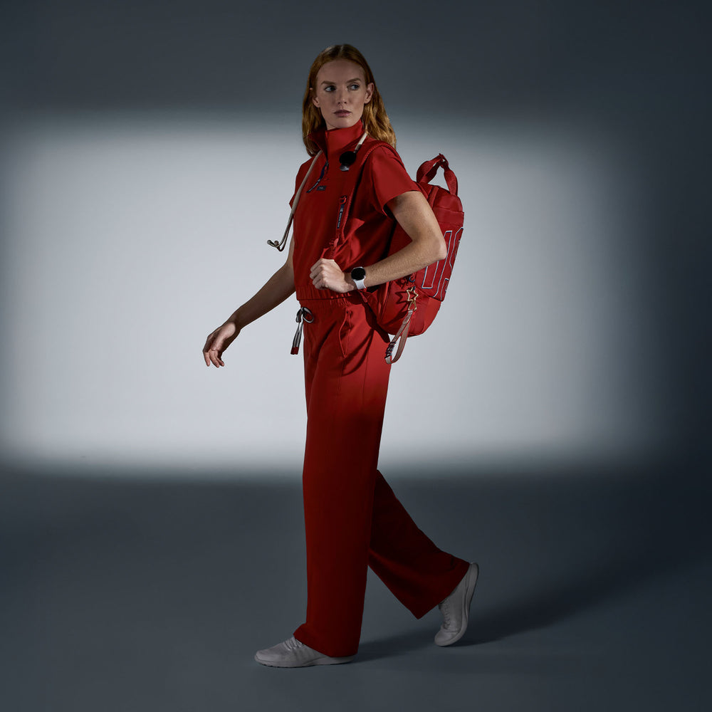 women's Team USA Red FIGS x Team USA High Waisted FIBREx Wide Leg - Tall Scrub Pant