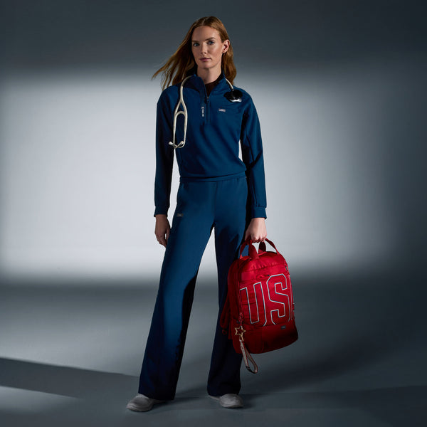 women's Team USA Blue FIGS x Team USA High Waisted Wide Leg - Tall Scrub Pant