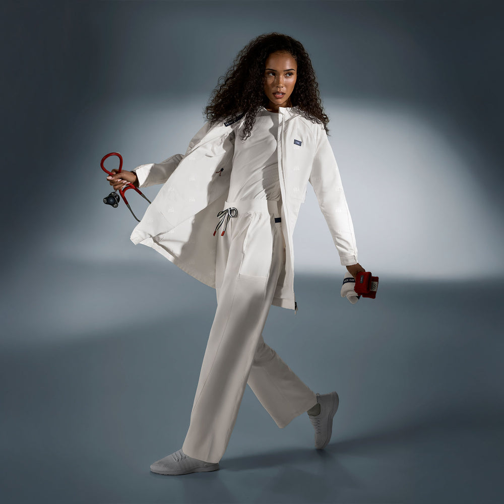 women's Off White FIGS x Team USA High Waisted Wide Leg - Petite Scrub Pant