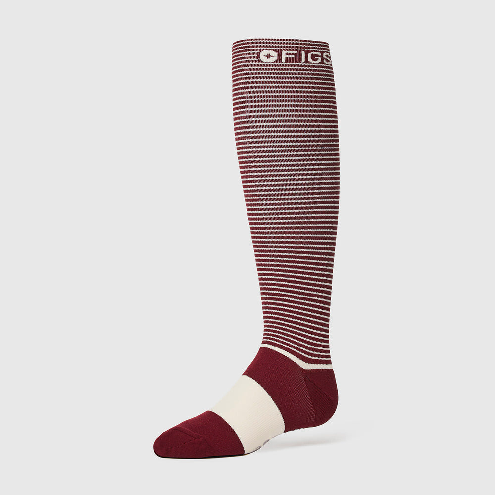Women's Burgundy Double Stripe - Compression Socks