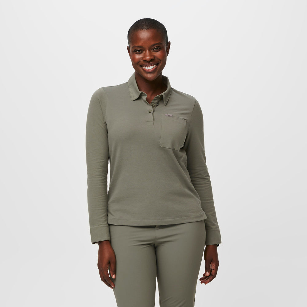 women's Agave FIGSPRO™ Pique Longsleeve Polo