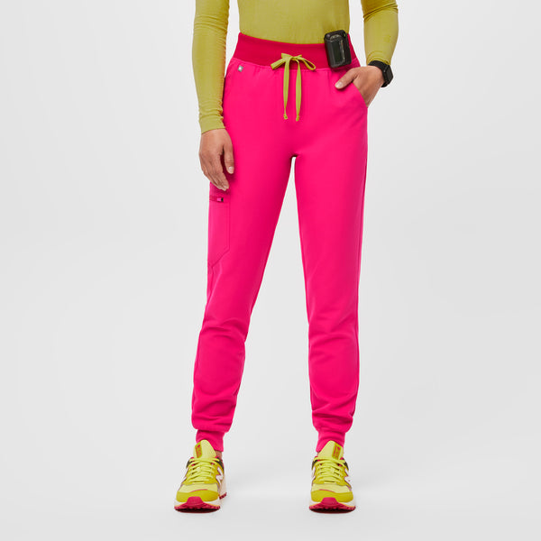 women's Shocking Pink High Waisted Zamora™ - Petite Jogger Scrub Pants (3XL - 6XL)