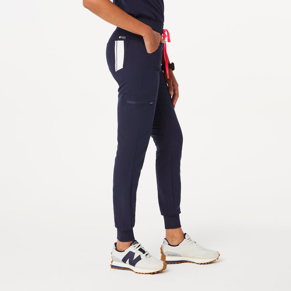 women's Racing Navy High Waisted Zamora™ - Petite Jogger Scrub Pants