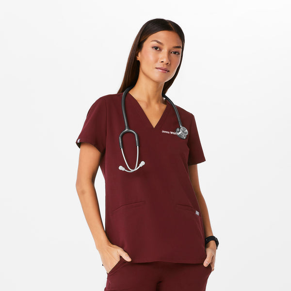 Women's Burgundy Casma™ - Three-Pocket Scrub Top