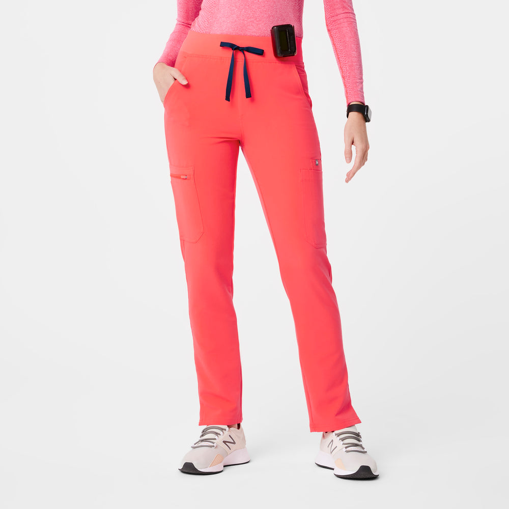 women's Fiery Coral High Waisted Yola™ - Tall Skinny Scrub Pants (3XL - 6XL)