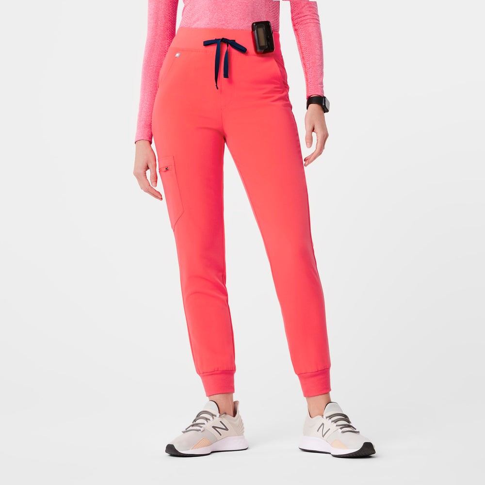 women's Fiery Coral Zamora™ High Waisted - Petite Jogger Scrub Pants