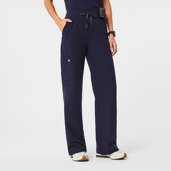 women's Navy High Waisted Isabel Wide Leg - Petite Scrub Pant