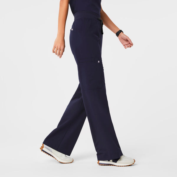 women's Navy High Waisted Isabel Wide Leg - Petite Scrub Pant