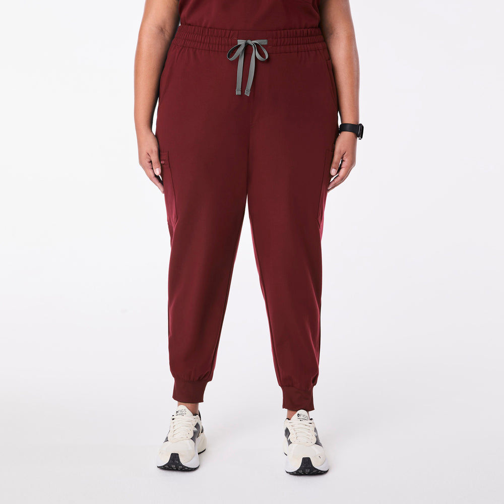 women's Burgundy High Waisted Uman Relaxed - Petite Jogger Scrub Pant (3XL-6XL)