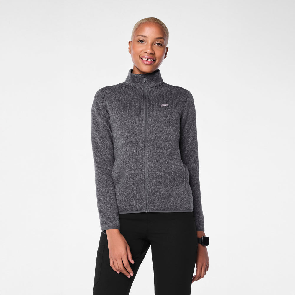 women's Heather Dark Charcoal On-Shift Two-Pocket - Sweater Knit Jacket™