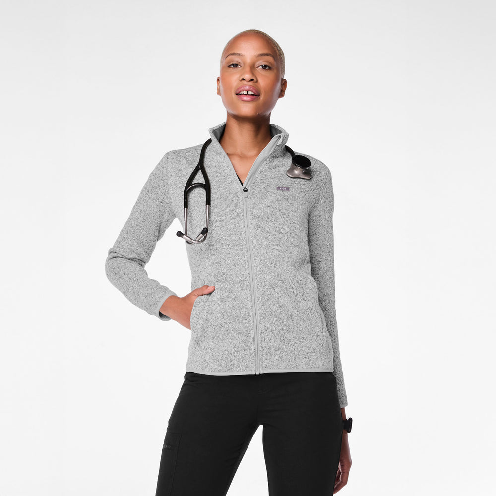 women's Heather Light Grey On-Shift Two-Pocket - Sweater Knit Jacket™