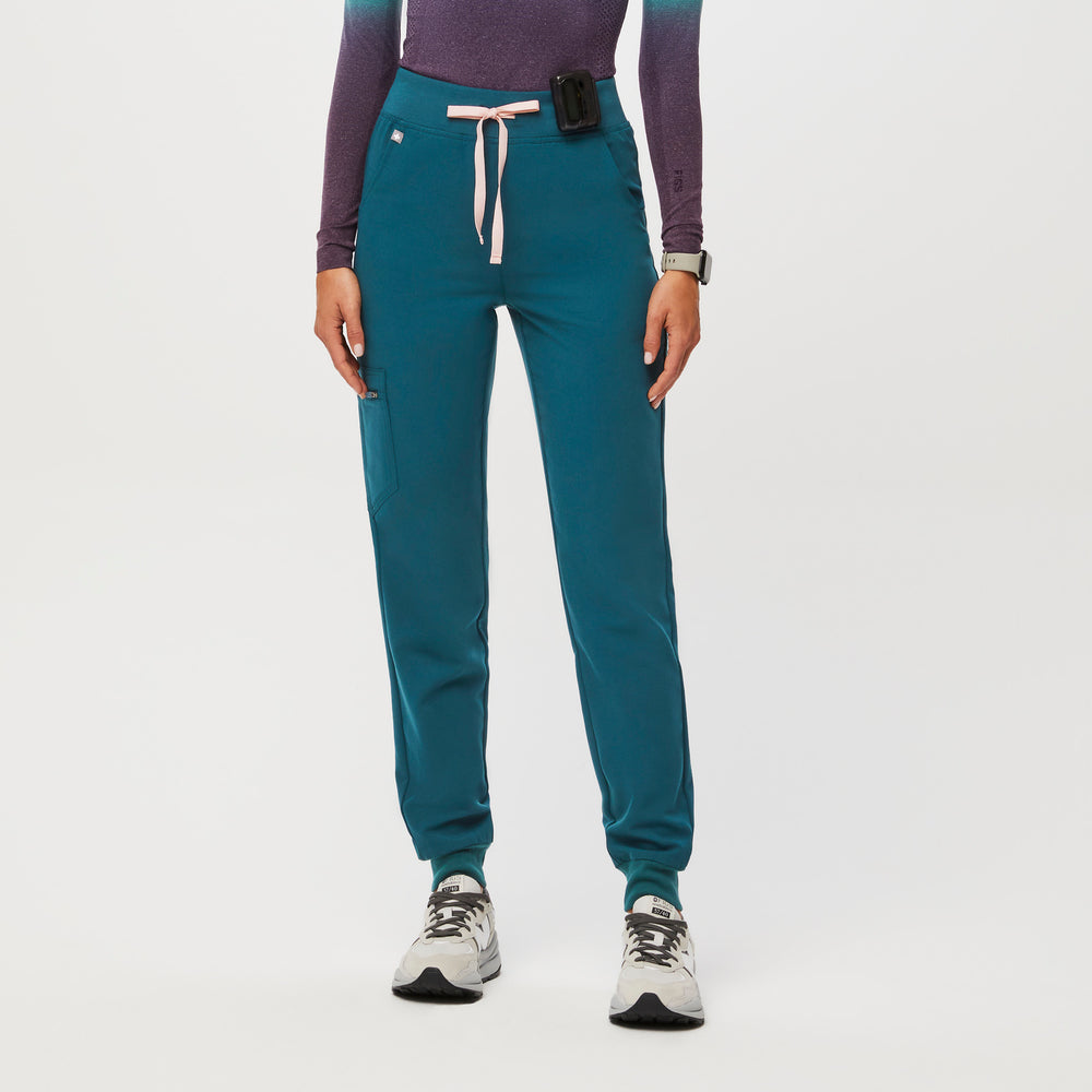 women's Caribbean Blue Zamora™ High Waisted - Petite Jogger Scrub Pants