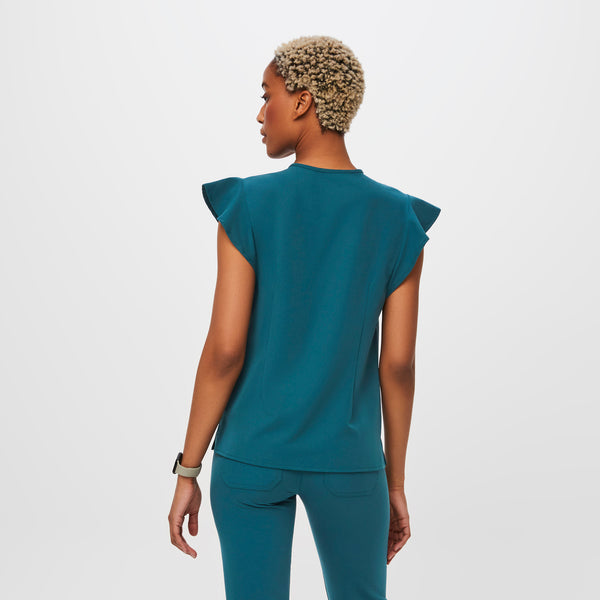 women's Caribbean Blue Natal - Flutter Sleeve Scrub Top