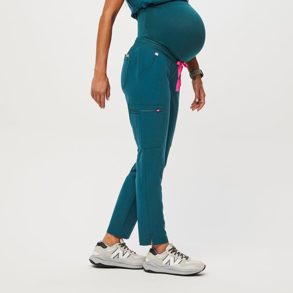 women's Caribbean Blue Yola™ Maternity - Petite Slim Scrub Pants 2.0