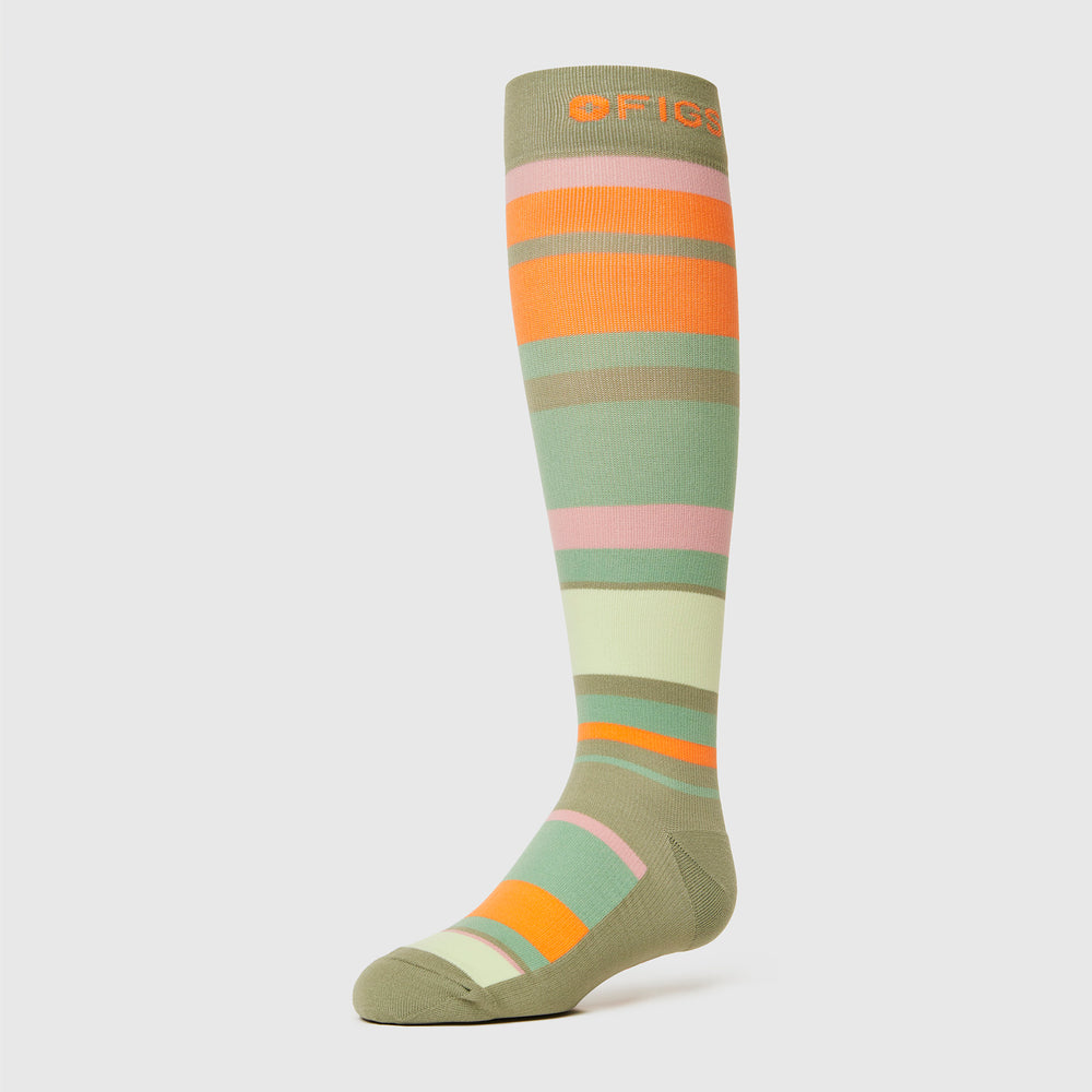 women's Heather Olive Multi Stripe - Compression Socks