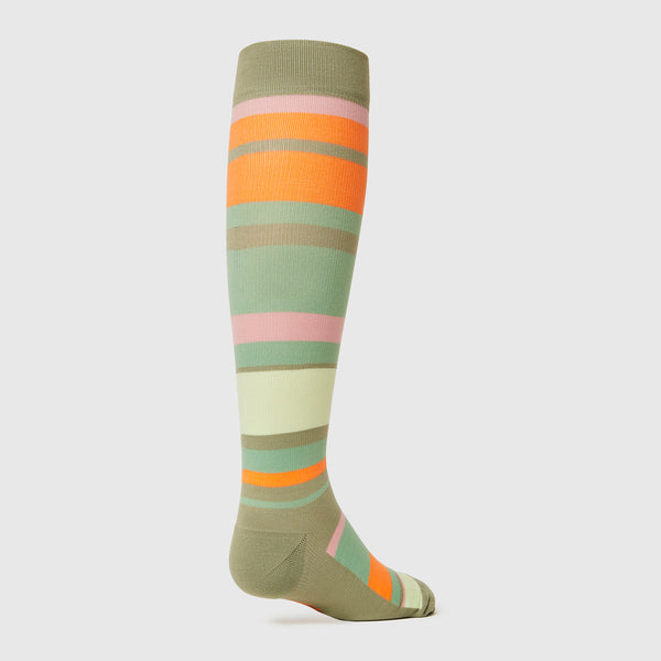 women's Heather Olive Multi Stripe - Compression Socks