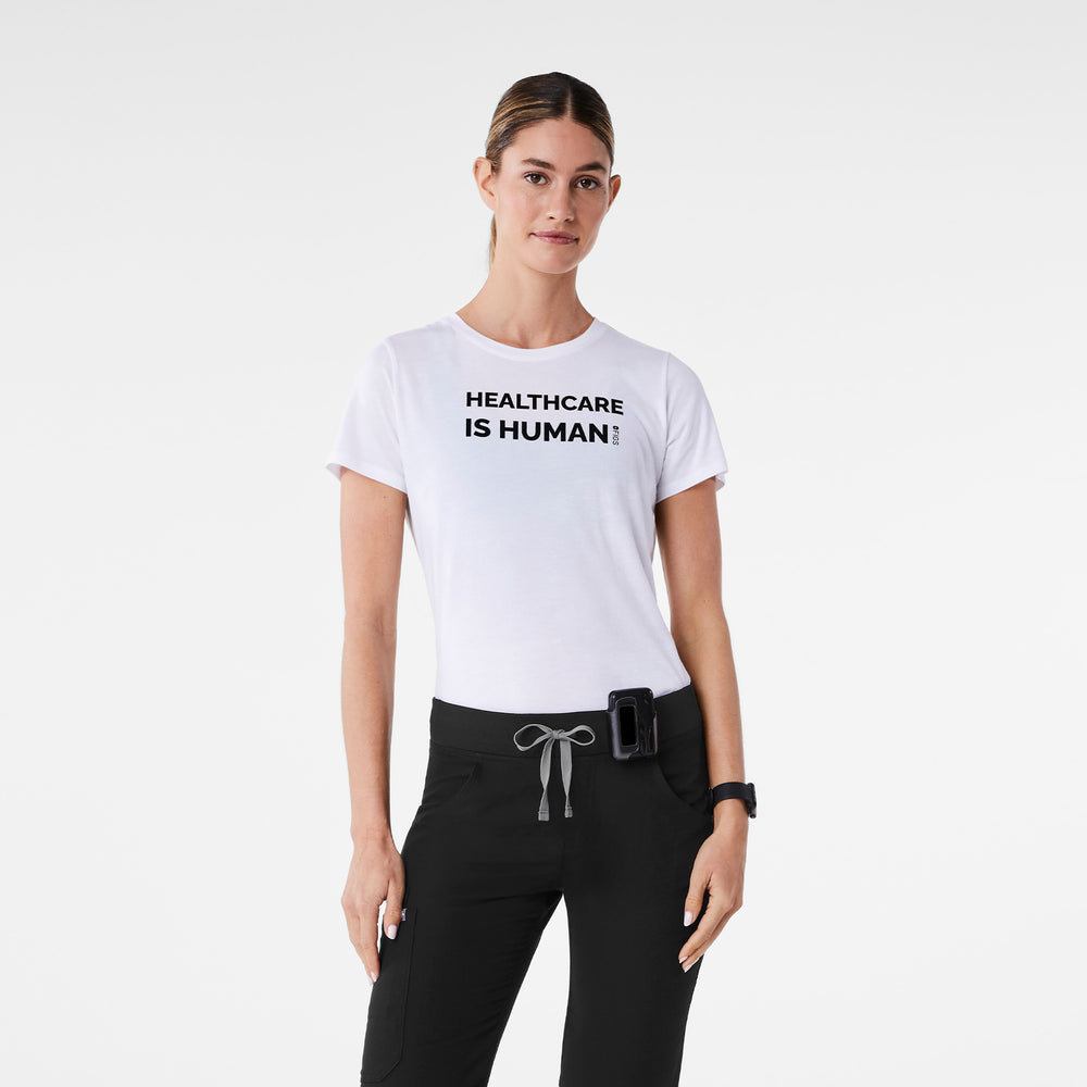 Women's Optic White Healthcare is Human - Short-Sleeve Graphic Tee