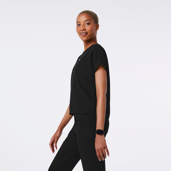 women's Black Arua Boxy Scoop Neck - Scrub Top