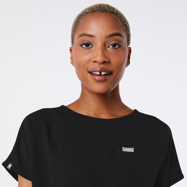 women's Black Arua Boxy Scoop Neck - Scrub Top