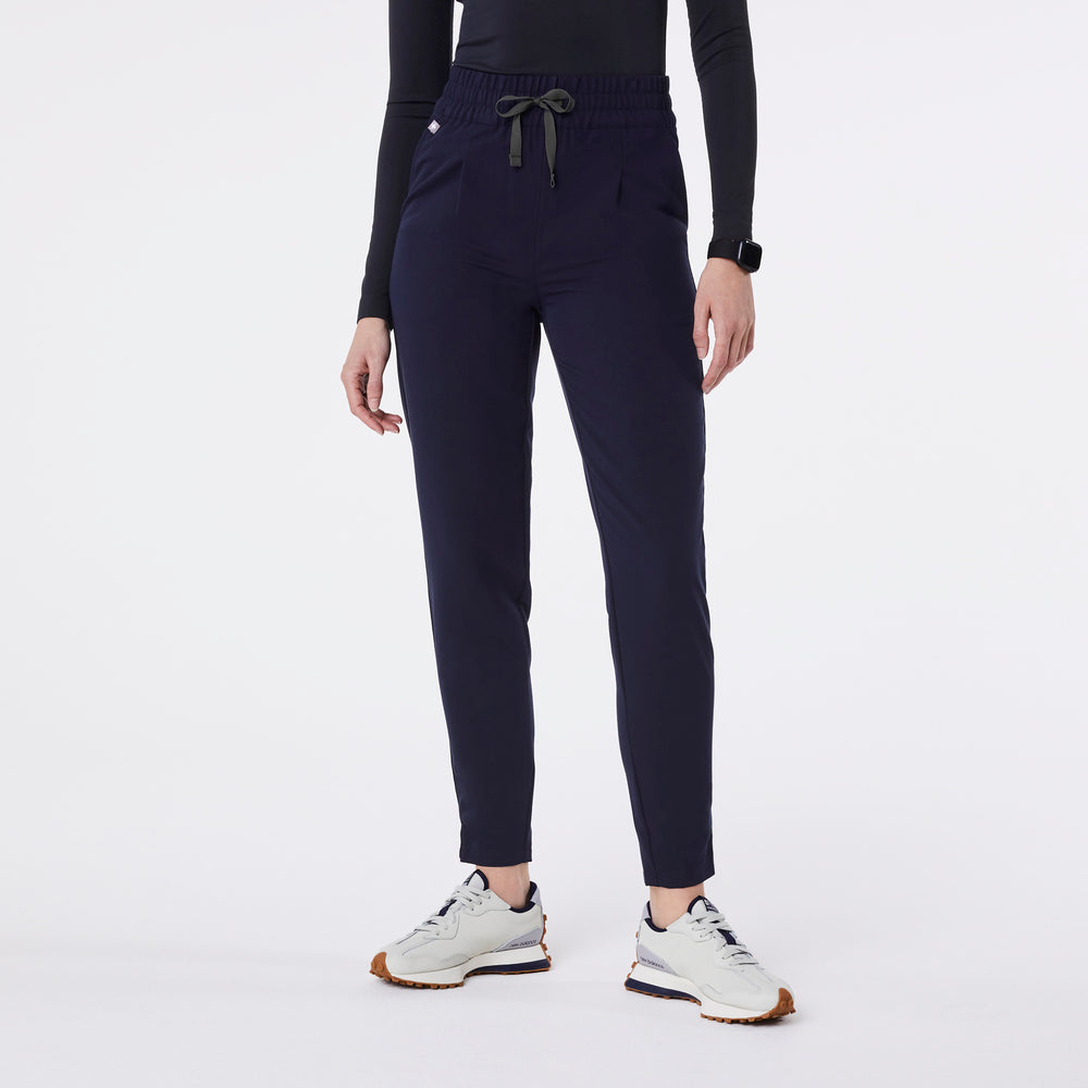 women's Navy High Waisted Lille Tapered - Petite Scrub Pant