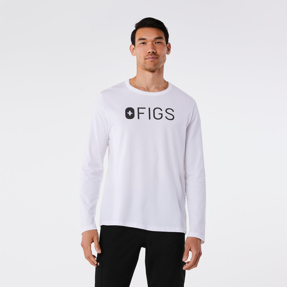 men's Bright White FIGS Logo - Supersoft Longsleeve Underscrub