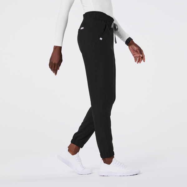women's Black Regina High Waisted Slim Jogger - Petite Scrub Pant