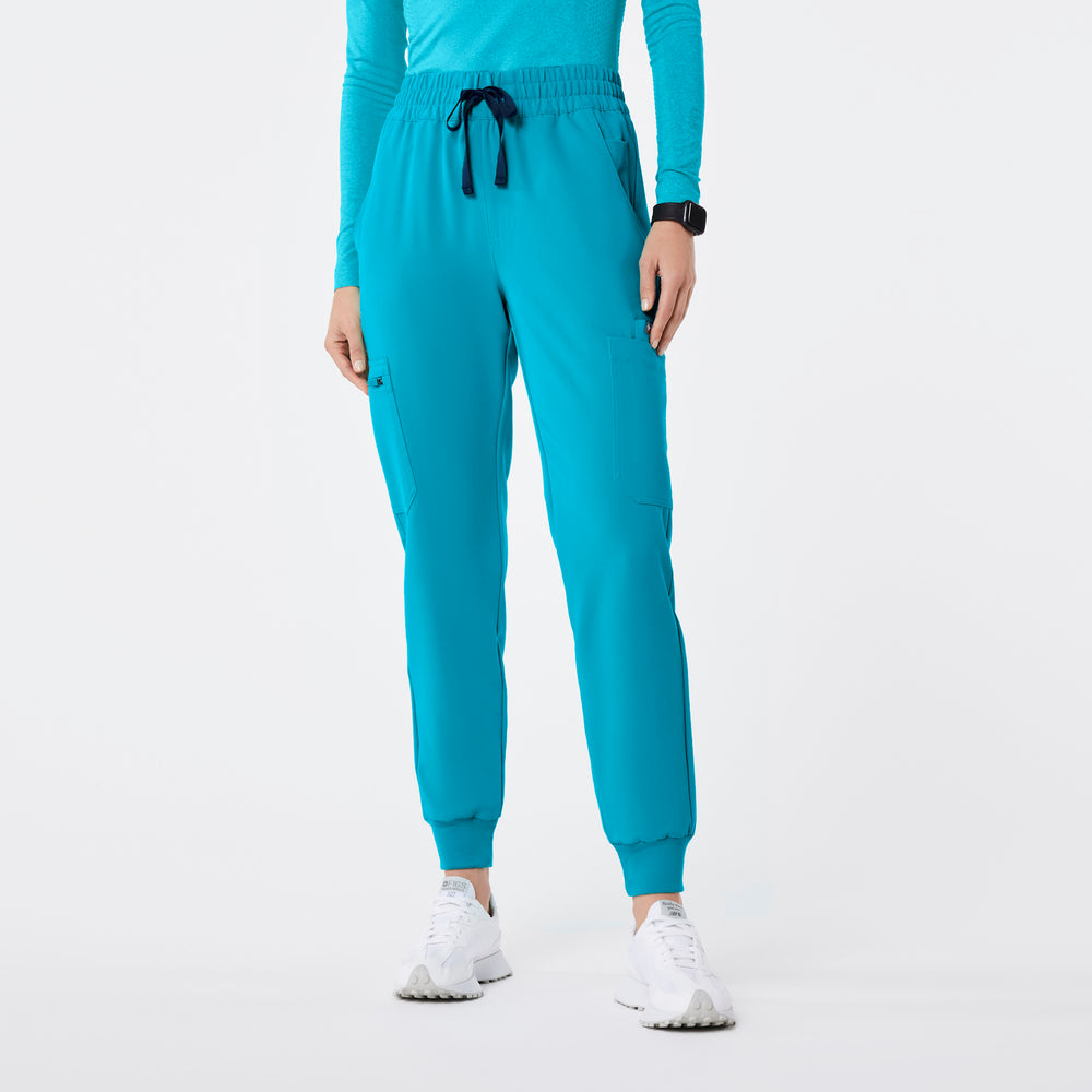 women's Teal High Waisted Uman Relaxed - Jogger Scrub Pant