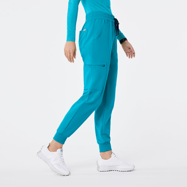 women's Teal High Waisted Uman Relaxed - Jogger Scrub Pant