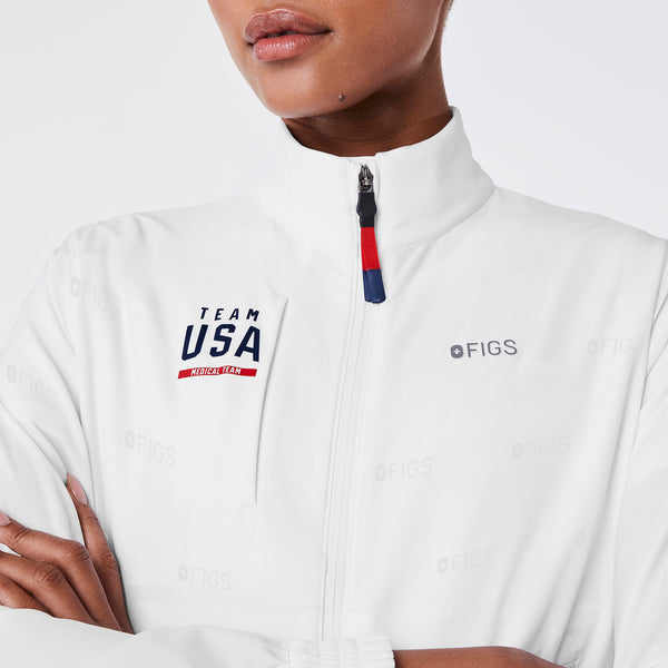 women's Optic White FIGS x Team USA On-Shift Embossed - Jacket™
