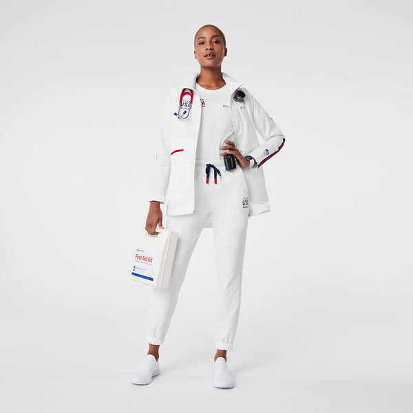 women's Optic White High Waisted FIGS x Team USA On-Shift Embossed - Jogger Pant™