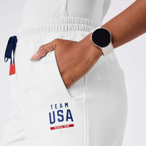 women's Optic White High Waisted FIGS x Team USA On-Shift Embossed - Jogger Pant™