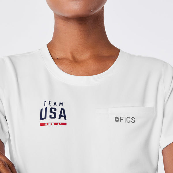 women's Optic White FIGS x Team USA - Scrub Top