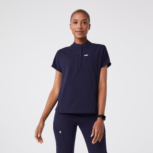 women's Navy Montex - Mock Neck Scrub Top