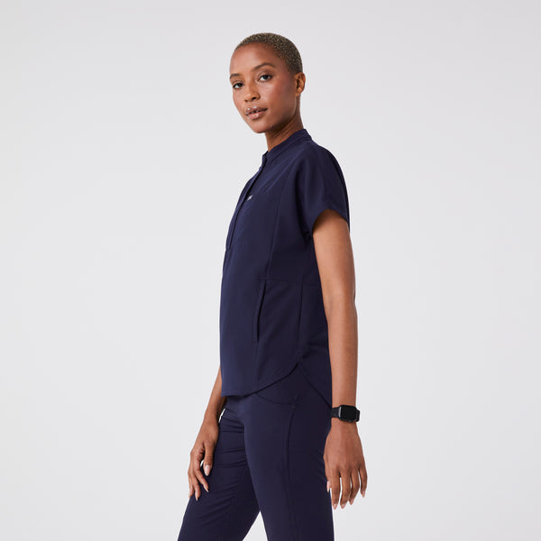 women's Navy Montex - Mock Neck Scrub Top