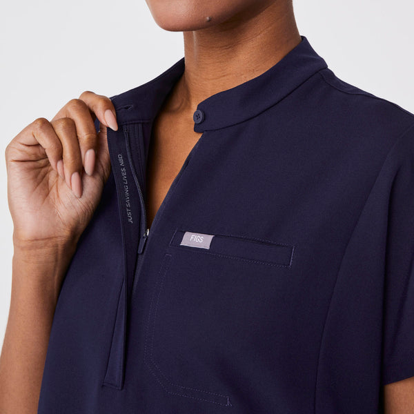 women's Navy Montex - Mock Neck Scrub Top