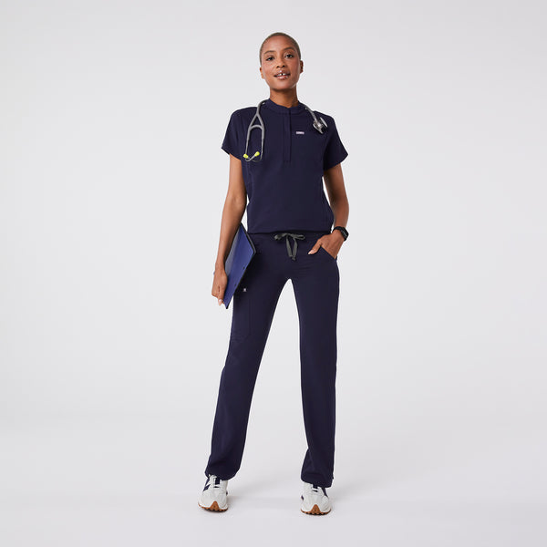 women's Navy Montex - Mock Neck Scrub Top