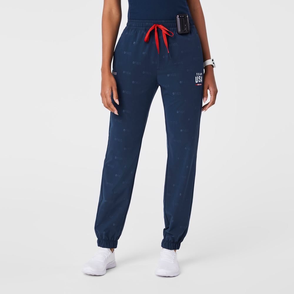 women's Team USA Blue High Waisted FIGS x Team USA On-Shift Embossed - Jogger Pant™