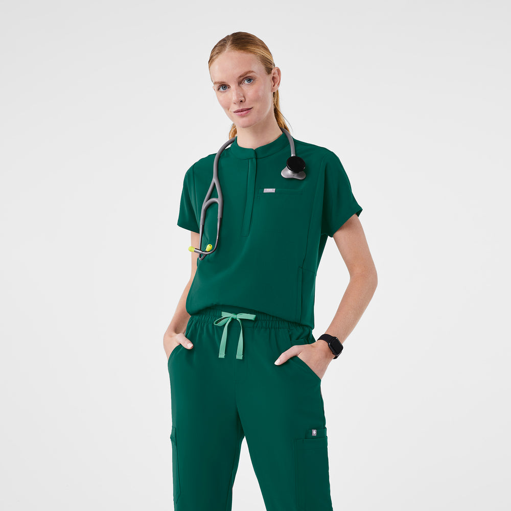 women's Hunter Green Montex - Mock Neck Scrub Top