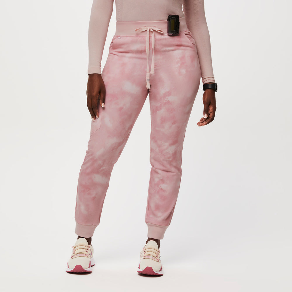 women's Marbled Rose High Waisted Zamora™ - Petite Jogger Scrub Pants (3XL - 6XL)
