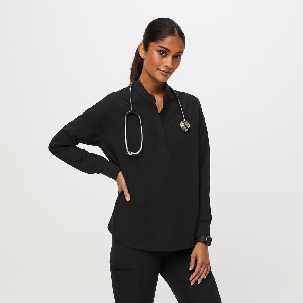women's Black Rafaela Relaxed Longsleeve - Scrub Top